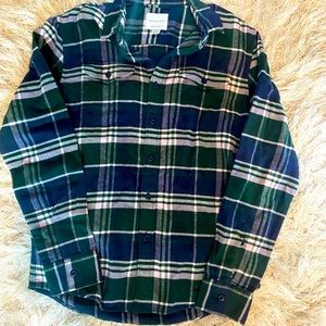 super cozy american eagle green and blue flannel, mens xs